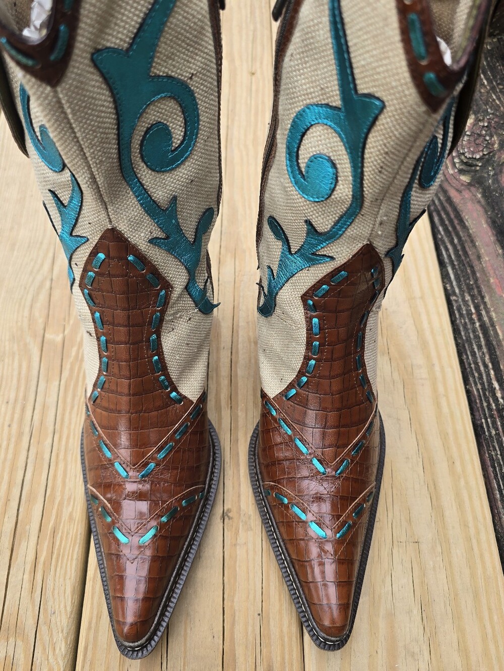 Donald J. Pliner Western Couture, Brown, Beige, Turquoise Boho Boots, Sz 11M - Picture 4 of 15